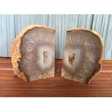 Pr Of Polished Agate Geode Bookends, Gold & Gray   163152199952